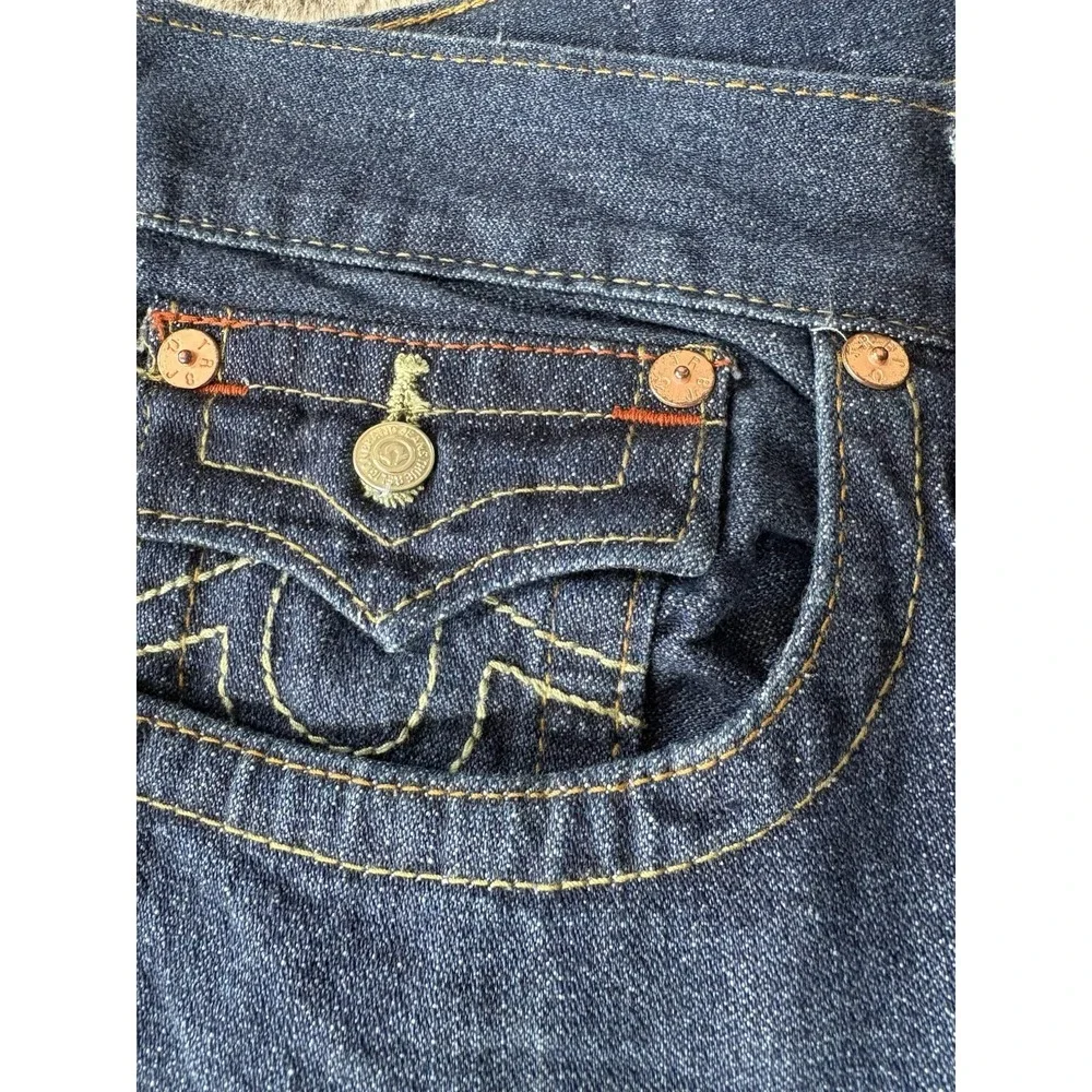 True Religon Ricky Mens Jeans Blue Denim Size 38x32 Flap rear‎ pockets